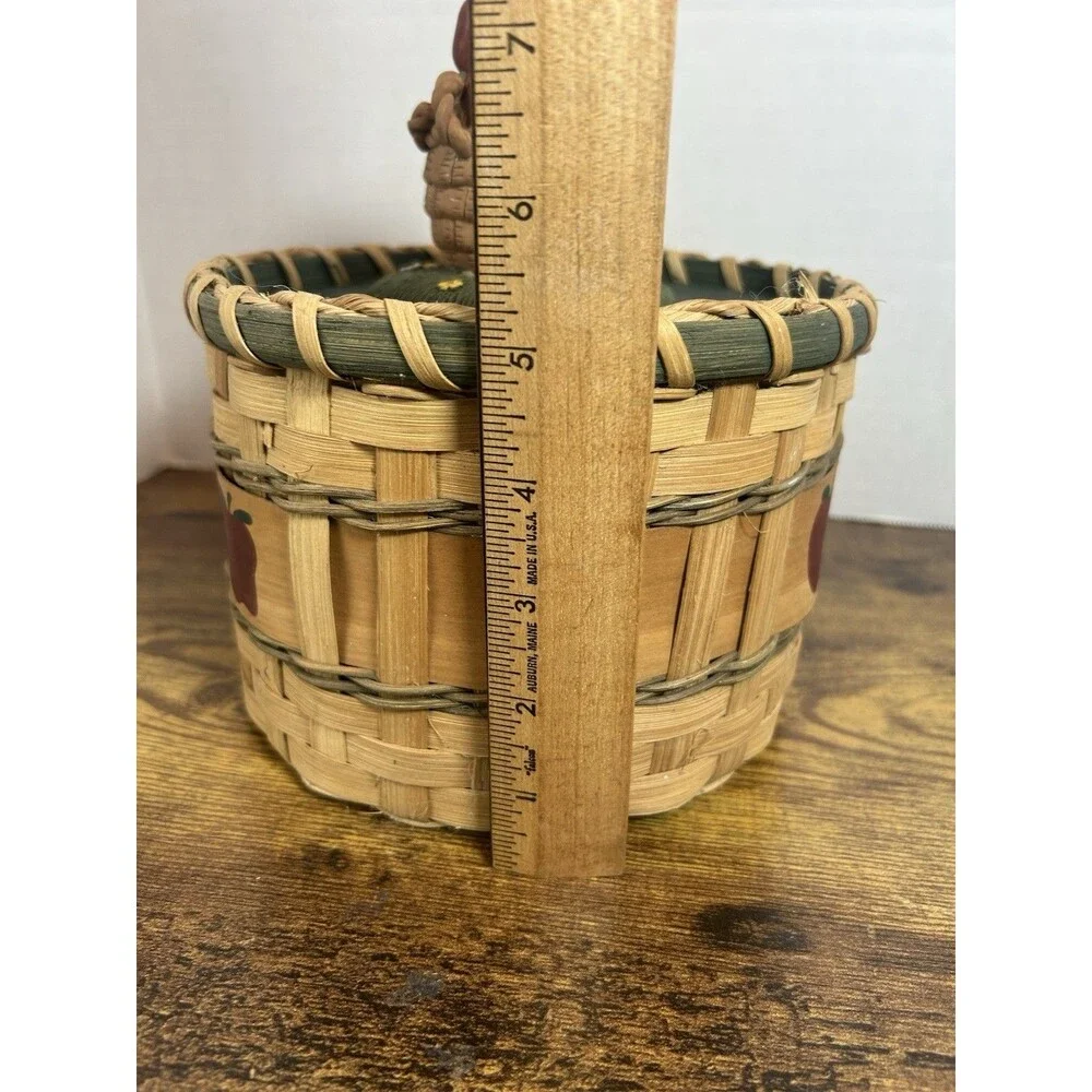 Vintage Apple Basket Cookie Jar Canister Woven Wood Country Cottage Decor Box